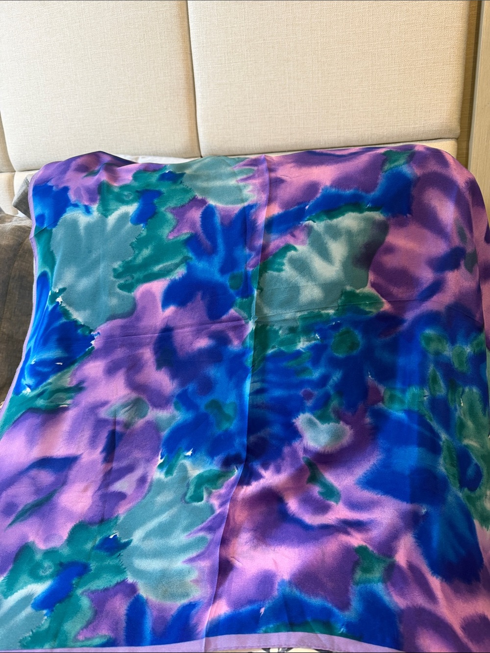 Vibrant Tie-Dye Satin Scarf - Purple, Blue & Green